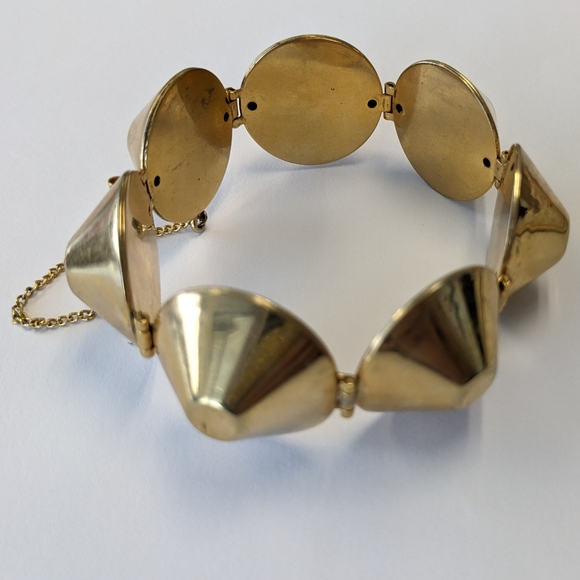 VTG GOLD TONE CHUNKY CONE BRACELET W/SECURITY CHAIN - Picture 8 of 14